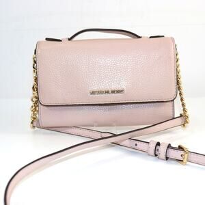 Michael Kors Jet Set Leather Crossbody Wallet – Pale Pink